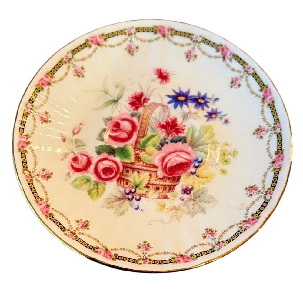 Royal Winchester Bone China England Floral Basket Saucer‎ Plate Gold Trim 5.5"